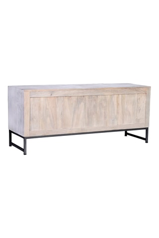 Meuble TV 2 portes - Blanc - Structure en bois de manguier - 130 x 55 x 40 cm