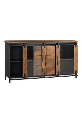 Buffet 2 portes - Noir et naturel - Structure en bois de manguier - 150 x 80 x 40