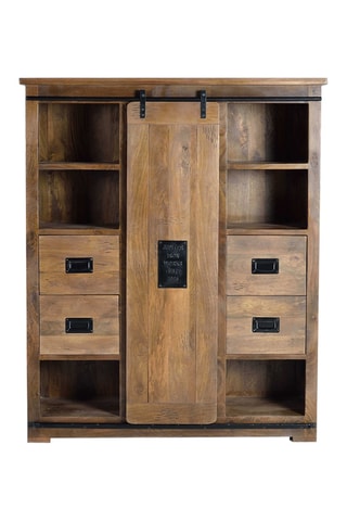 Buffet 1 porte - Naturel et noir - En acacia - 140 x 170 x 45 cm