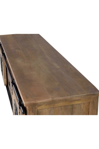 Meuble de TV 2 portes - Naturel et noir - En acacia - 180 x 55 x 50 cm