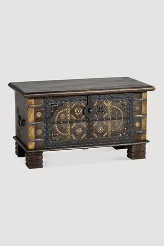 Coffre - Naturel et doré - Structure en bois de manguier - 80 x 46 x 40 cm