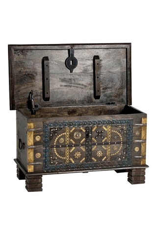 Coffre - Naturel et doré - Structure en bois de manguier - 80 x 46 x 40 cm