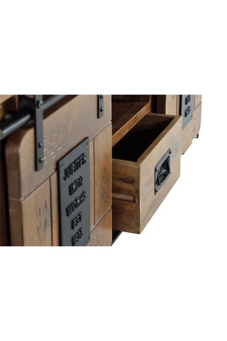 Meuble TV 2 portes - Naturel et noir - Structure en bois de manguier - 130 x 55 x 50 cm