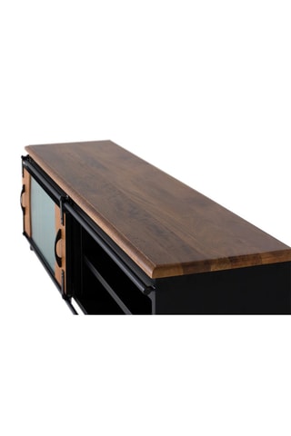 Meuble TV 1 porte - Noir et naturel - Structure en bois de manguier - 160 x 50 x 40 cm