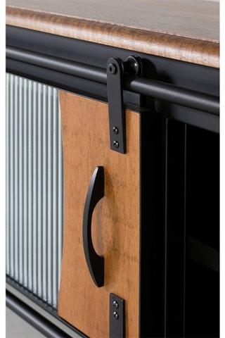 Meuble TV 1 porte - Noir et naturel - Structure en bois de manguier - 160 x 50 x 40 cm