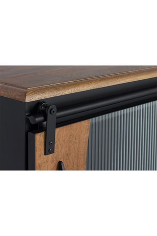 Meuble TV 1 porte - Noir et naturel - Structure en bois de manguier - 160 x 50 x 40 cm