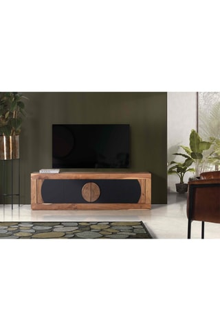 Meuble TV 4 portes - Naturel et noir