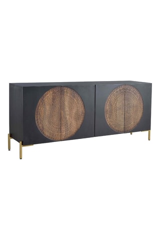 Buffet 4 portes - Noir et naturel - Structure en bois de manguier - 173 x 77 x 45 cm