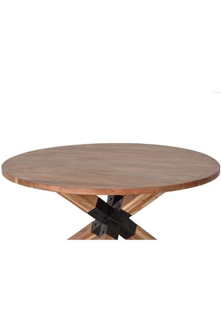 Table à manger ronde - Naturel et noir - Plateau en acacia - 150 x 76 x 150 cm