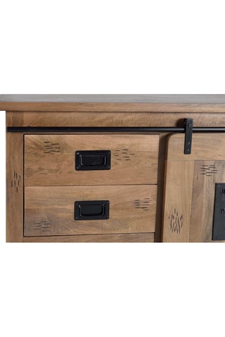 Buffet 2 portes - Naturel et noir - Structure en bois de manguier - 165 x 80 x 45 cm