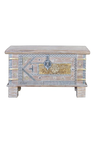 Coffre - Blanc et doré - Structure en bois de manguier et détails en bronze - 80 x 45 x 40 cm