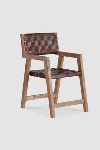 Chaise - Marron et naturel - Structure en bois de manguier et assise et dossier en cuir