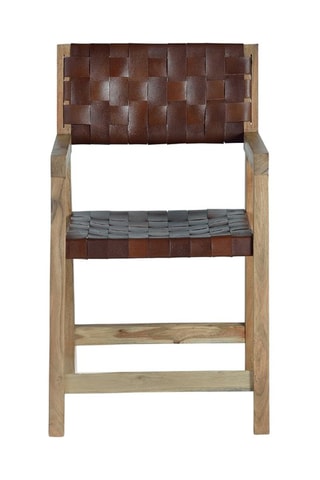 Chaise - Marron et naturel - Structure en bois de manguier et assise et dossier en cuir