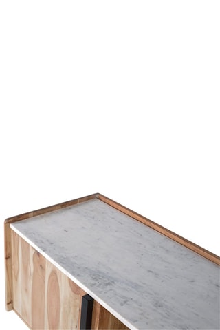 Meuble TV 2 portes en acacia massif et marbre - 145 x 54 x 40 cm