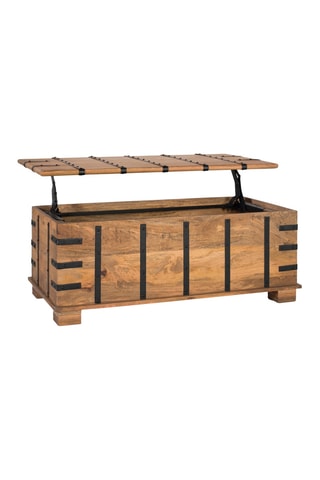 Table coffre - Naturel et noir - Structure en bois de manguier - 120 x 46 x 60 cm
