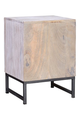 Table de chevet 1 porte - Blanc vieilli - Structure en bois de manguier - 40 x 56 x 35 cm