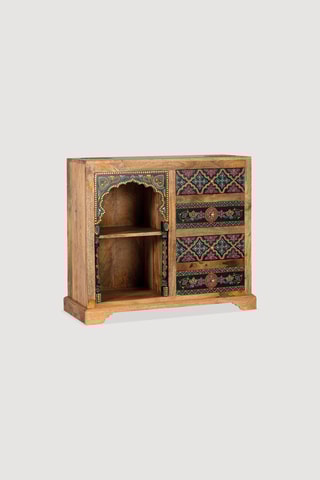 Console 4 tiroirs en bois de manguier - Naturel et multicolore - 79 x 88 x 35 cm