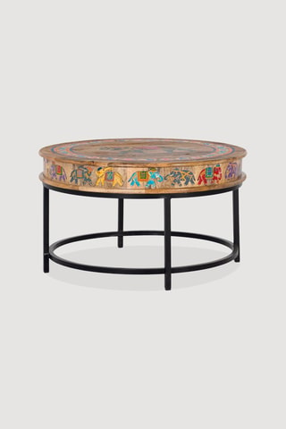 Table basse en bois de manguier - Naturel et multicolore - 46 x 78 x 78 cm