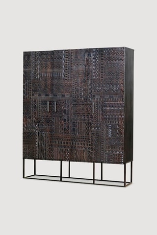 Meuble de rangement 3 portes - Naturel - Structure en bois de manguier - 120 x 40 x 135 cm