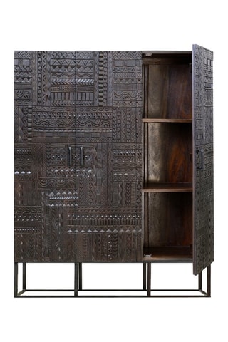 Meuble de rangement 3 portes - Naturel - Structure en bois de manguier - 120 x 40 x 135 cm
