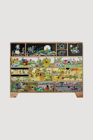 Commode 14 tiroirs en manguier - 120 x 90 x 40 cm