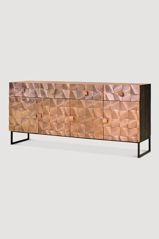 Buffet 4 portes - Naturel et noir - Structure en bois de manguier et bronze - 170 x 42 x 80 cm