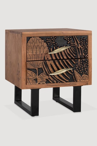 Table de chevet 2 tiroirs - Naturel - Structure en acacia - 56 x 50 x 50 cm