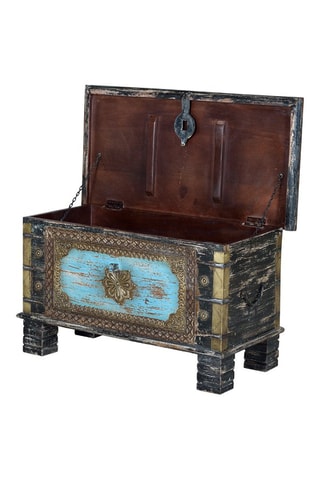 Coffre - Naturel et doré - Structure en bois de manguier et détails en bronze - 80 x 45 x 40 cm