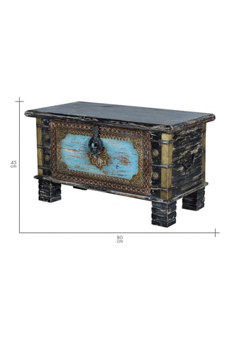 Coffre - Naturel et doré - Structure en bois de manguier et détails en bronze - 80 x 45 x 40 cm