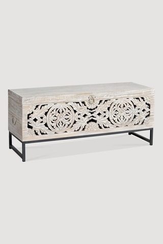 Coffre - Blanc - Structure en bois de manguier - 116 x 50 x 40 cm