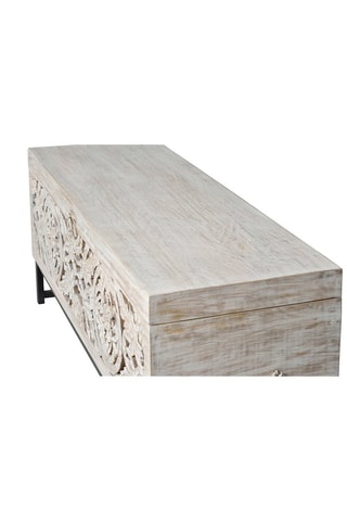 Coffre - Blanc - Structure en bois de manguier - 116 x 50 x 40 cm