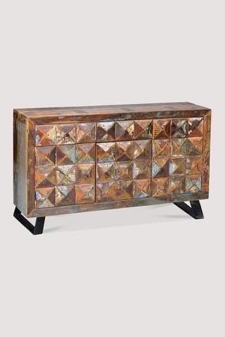 Buffet 3 portes - Naturel et argenté - Structure en bois recyclé - 150 x 90 x 40 cm