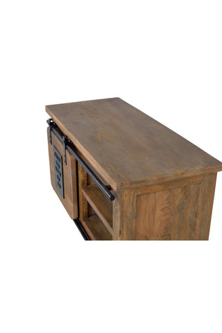 Meuble TV 1 porte - Naturel et noir - Structure en bois de manguier - 90 x 40 x 50 cm