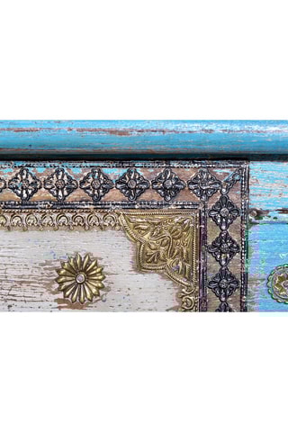 Coffre - Bleu et doré - En bois de manguier et bronze - 116 x 45 x 40 cm