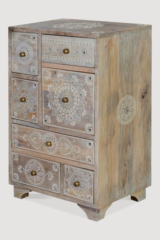 Meuble de rangement 7 tiroirs - Naturel - En bois de manguier - 42 x 30 x 66 cm