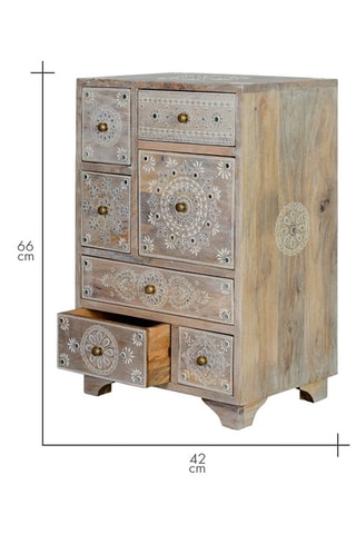 Meuble de rangement 7 tiroirs - Naturel - En bois de manguier - 42 x 30 x 66 cm