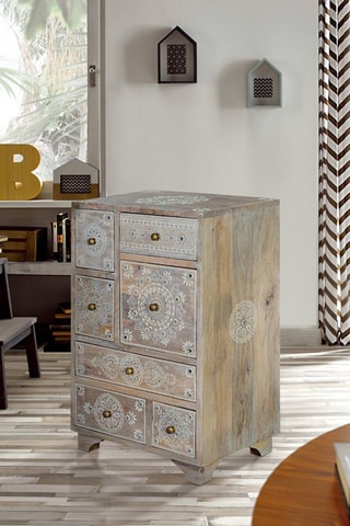 Meuble de rangement 7 tiroirs - Naturel - En bois de manguier - 42 x 30 x 66 cm