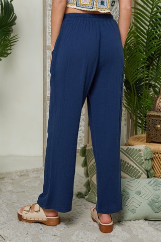 Pantalon large en lin - Bleu marine