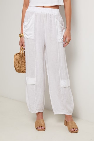 Pantalon taille haute en lin - Blanc