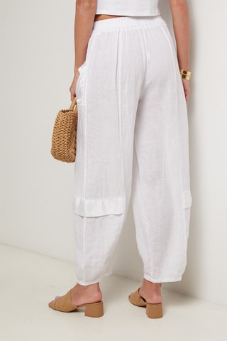 Pantalon taille haute en lin - Blanc