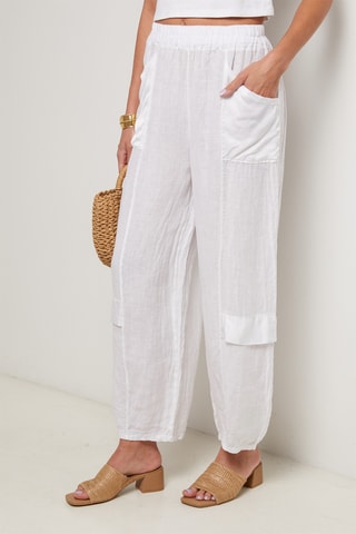 Pantalon taille haute en lin - Blanc