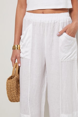 Pantalon taille haute en lin - Blanc