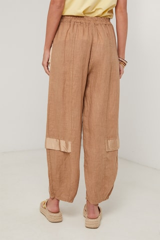 Pantalon taille haute en lin - Camel