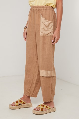 Pantalon taille haute en lin - Camel