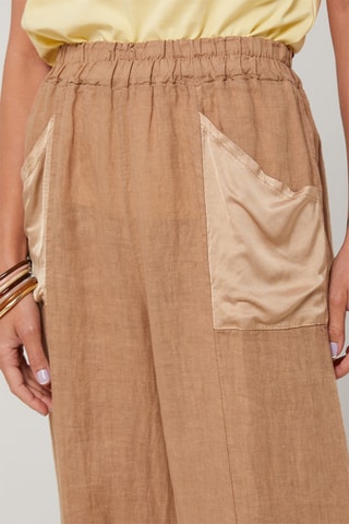 Pantalon taille haute en lin - Camel