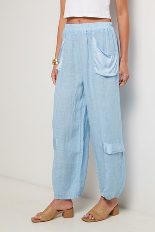 Pantalon taille haute en lin - Bleu clair