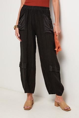 Pantalon taille haute en lin - Noir