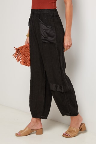 Pantalon taille haute en lin - Noir