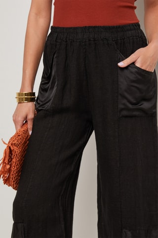 Pantalon taille haute en lin - Noir