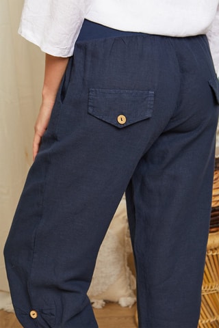 Pantalon casual en lin - Bleu marine